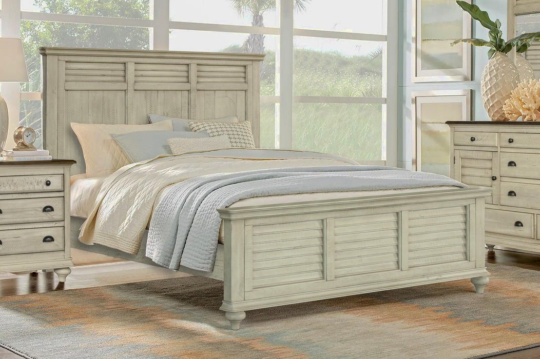 Sunset Trading Shades of Sand Queen Bed | Cream/Walnut Brown Solid Wood