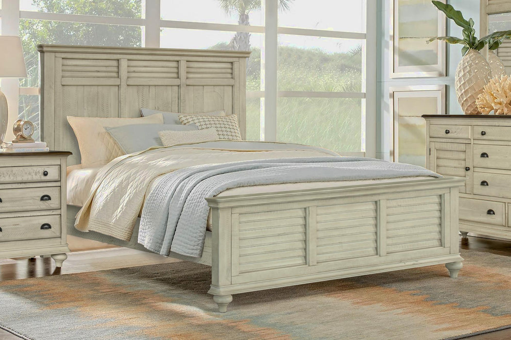 Sunset Trading Shades of Sand King Bed | Cream/Walnut Brown Solid Wood