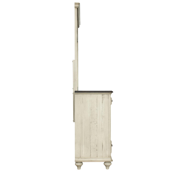 Sunset Trading Shades of Sand Dresser with Shutter Mirror | Cream/Walnut Brown Solid Wood