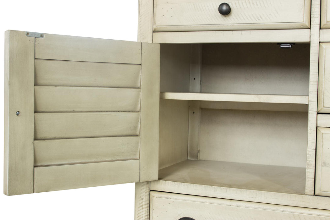 Sunset Trading Shades of Sand Dresser with Shutter Mirror | Cream/Walnut Brown Solid Wood