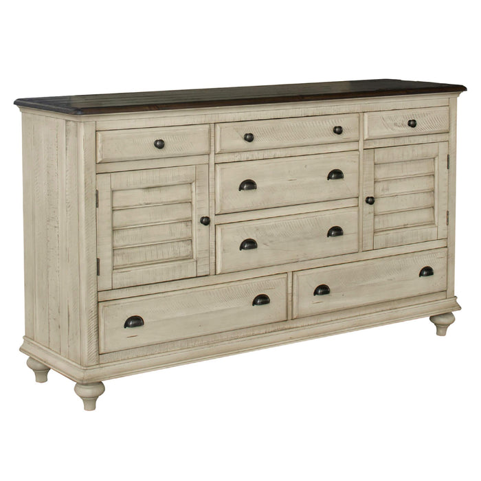 Sunset Trading Shades of Sand 7 Drawer Dresser | Cream/Walnut Brown Solid Wood