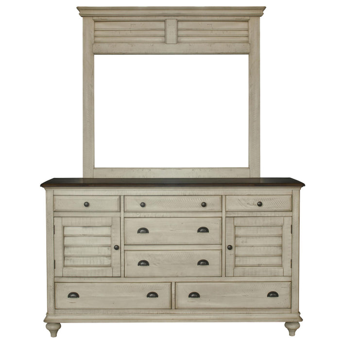 Sunset Trading Shades of Sand 5 Piece King Bedroom Set | Cream/Walnut Brown Solid Wood