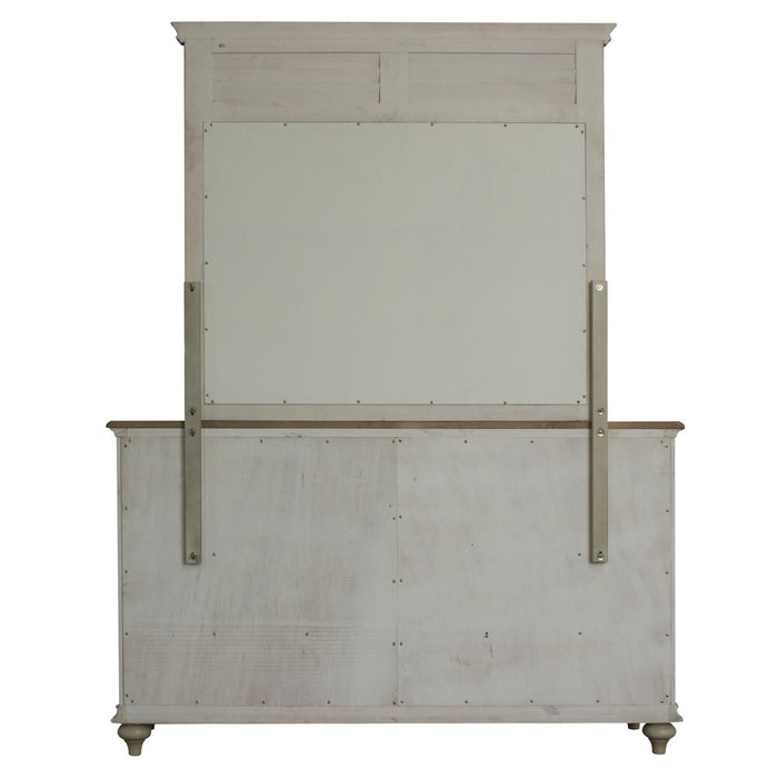 Sunset Trading Shades of Sand Dresser with Shutter Mirror | Cream/Walnut Brown Solid Wood
