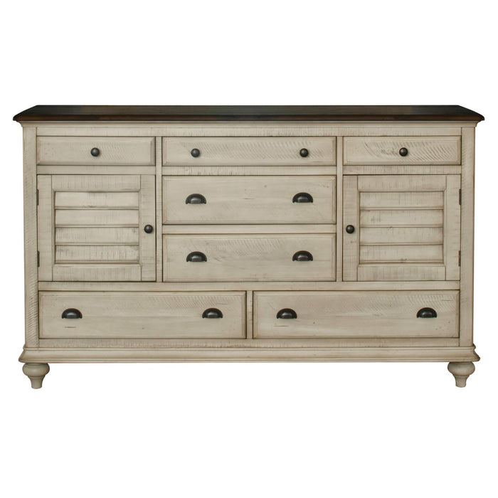 Sunset Trading Shades of Sand 7 Drawer Dresser | Cream/Walnut Brown Solid Wood