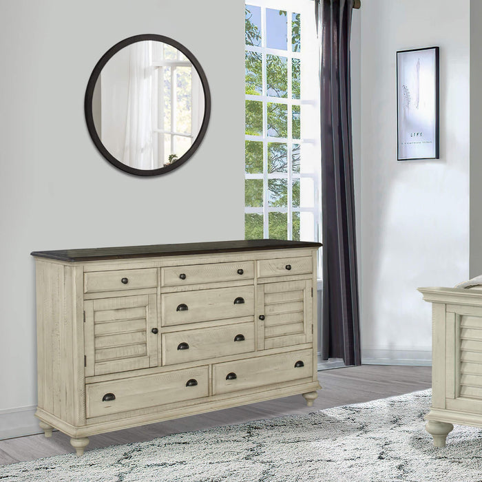 Sunset Trading Shades of Sand 7 Drawer Dresser | Cream/Walnut Brown Solid Wood