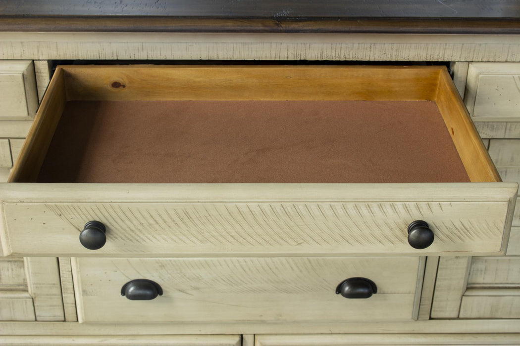 Sunset Trading Shades of Sand Dresser with Shutter Mirror | Cream/Walnut Brown Solid Wood