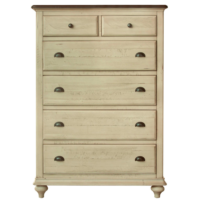 Sunset Trading Shades of Sand 6 Drawer Bedroom Chest | Cream/Walnut Brown Solid Wood