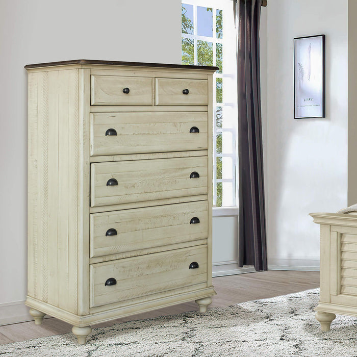 Sunset Trading Shades of Sand 6 Drawer Bedroom Chest | Cream/Walnut Brown Solid Wood