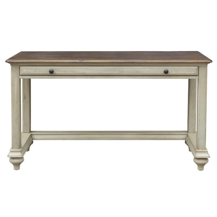 Sunset Trading Shades of Sand Computer Desk | Vanity Table | Drawer | Cream/Walnut Brown Solid Wood
