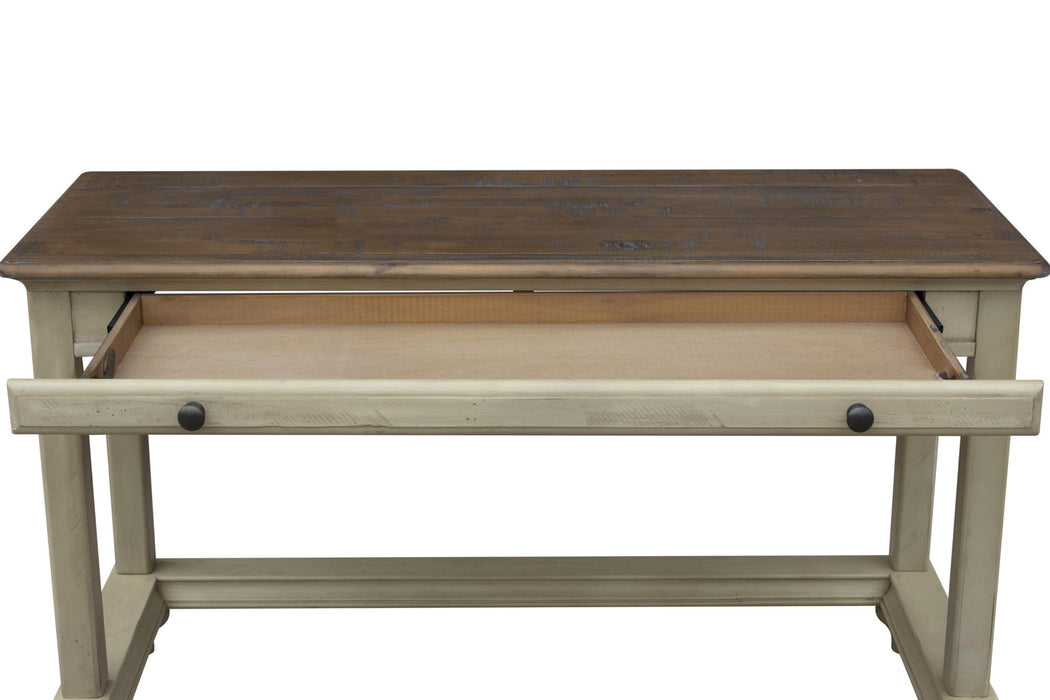 Sunset Trading Shades of Sand Computer Desk | Vanity Table | Drawer | Cream/Walnut Brown Solid Wood