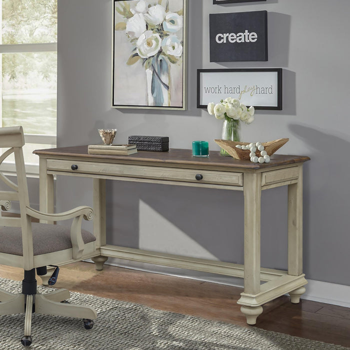 Sunset Trading Shades of Sand Computer Desk | Vanity Table | Drawer | Cream/Walnut Brown Solid Wood