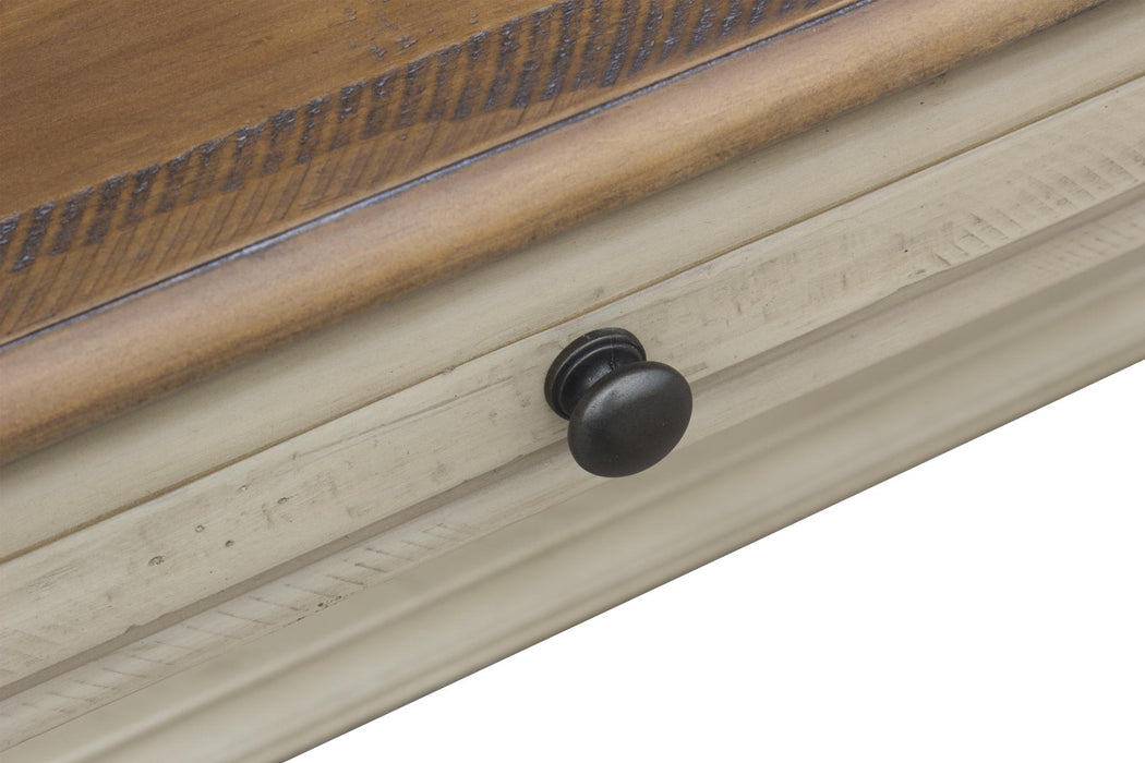 Sunset Trading Shades of Sand Computer Desk | Vanity Table | Drawer | Cream/Walnut Brown Solid Wood