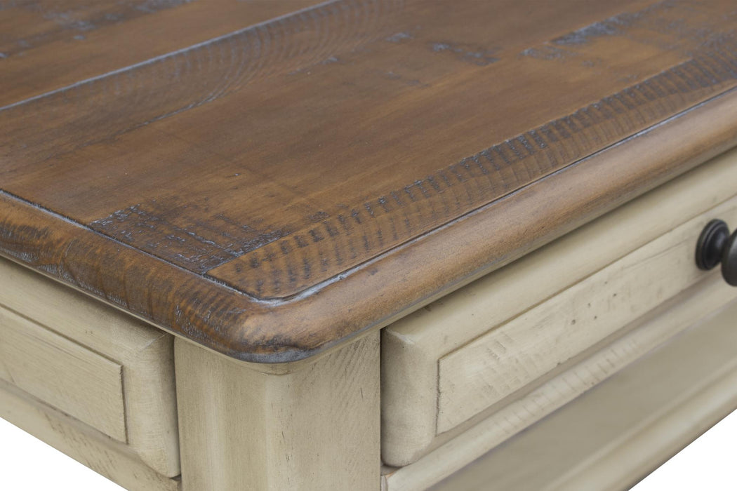 Sunset Trading Shades of Sand Computer Desk | Vanity Table | Drawer | Cream/Walnut Brown Solid Wood