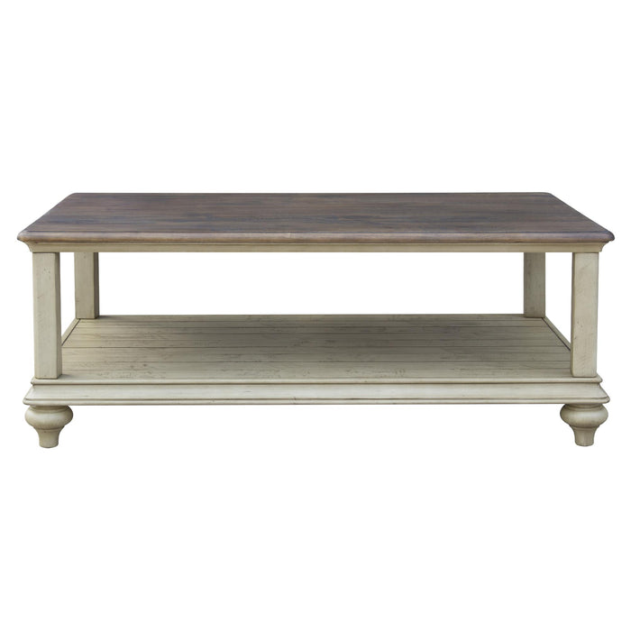 Sunset Trading Shades of Sand Cocktail Table | Storage Shelf | Cream Puff and Walnut Brown Solid Wood