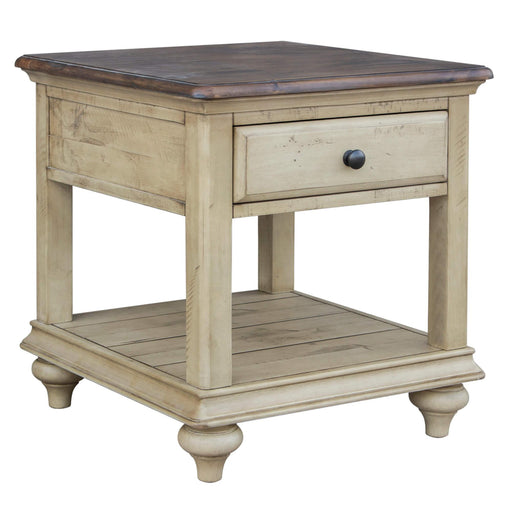 Sunset Trading Shades of Sand End Table | Drawer Shelf | Cream/Walnut Brown Solid Wood -  Chapter 11 Furniture (Lewiston, Maine)