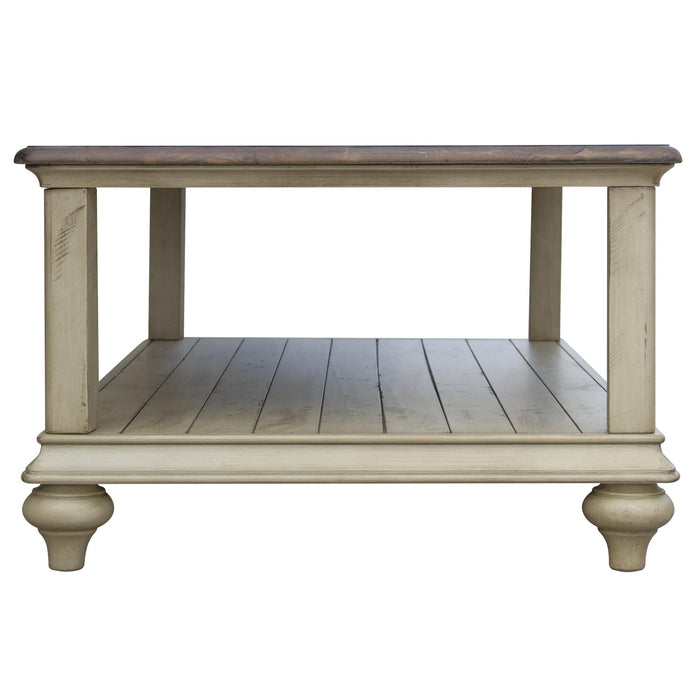 Sunset Trading Shades of Sand Cocktail Table | Storage Shelf | Cream Puff and Walnut Brown Solid Wood