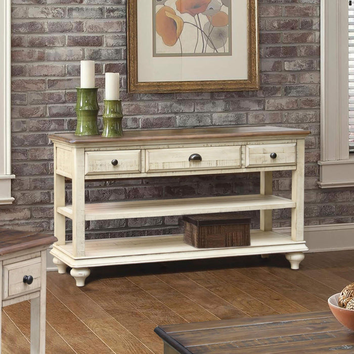 Sunset Trading Shades of Sand Console Sofa Table | Cream/Walnut Brown Solid Wood