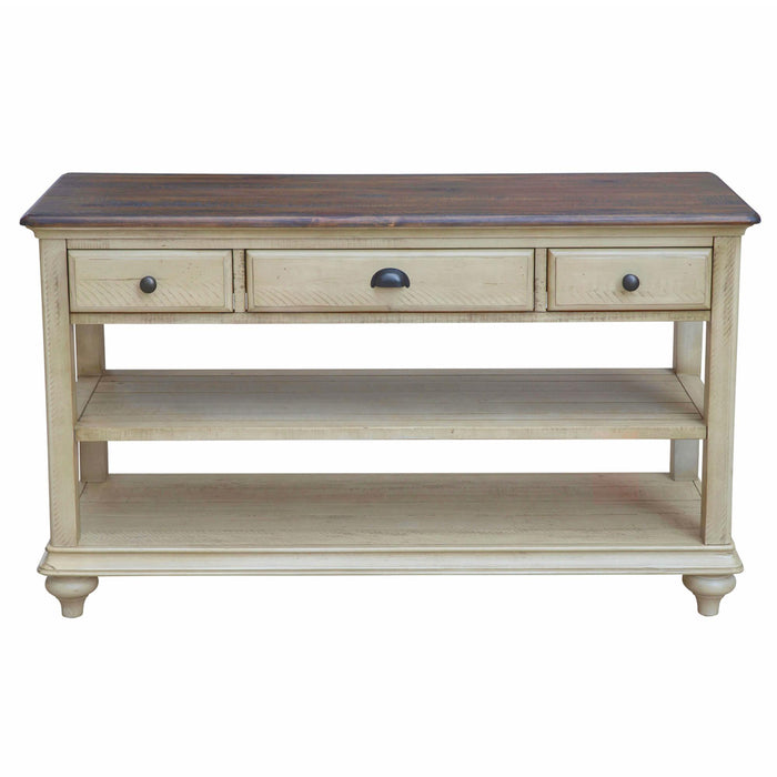 Sunset Trading Shades of Sand Console Sofa Table | Cream/Walnut Brown Solid Wood