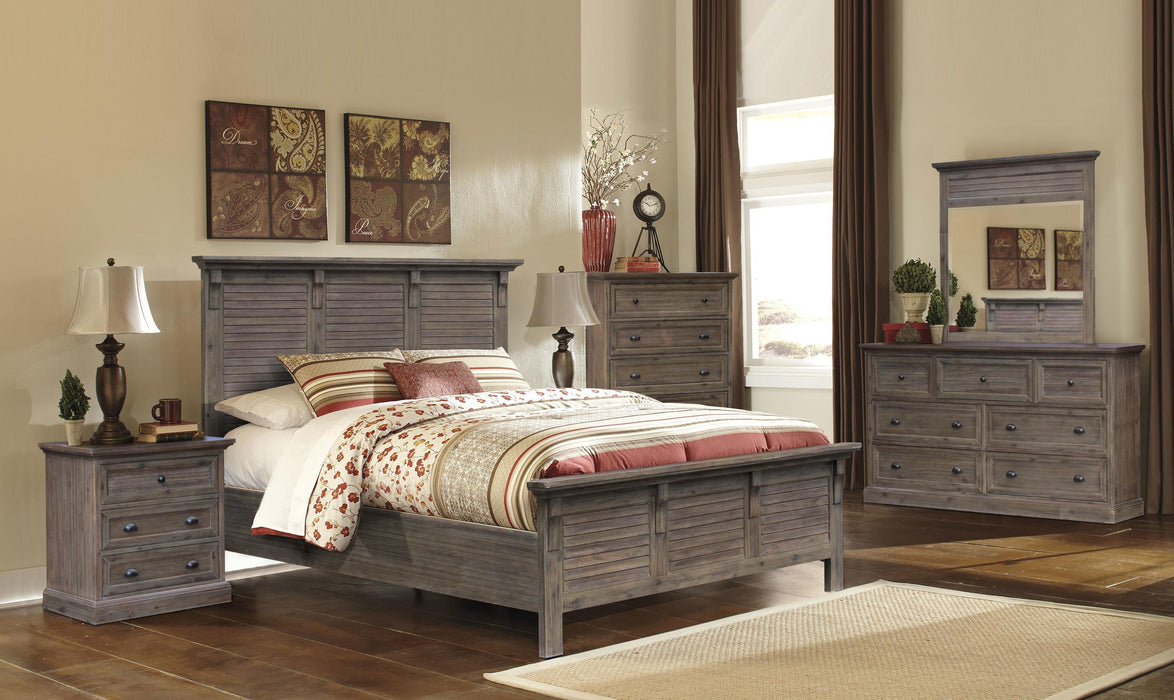 Sunset Trading Solstice Grey 5 Piece King Bedroom Set | Gray/Brown Acacia Wood