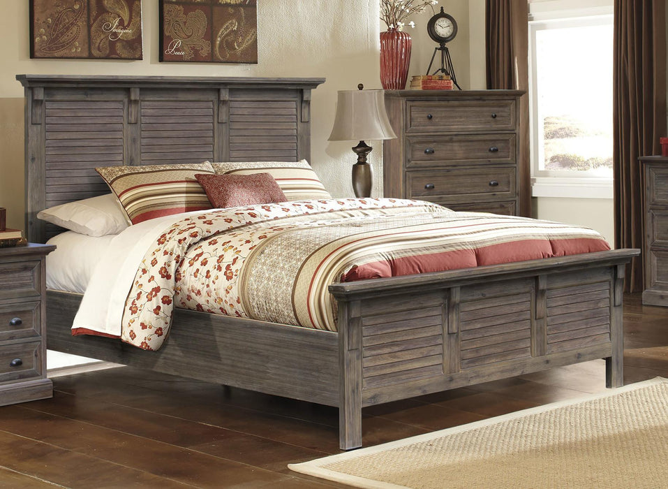 Sunset Trading Solstice Grey Queen Bed | Gray/Brown Acacia Wood