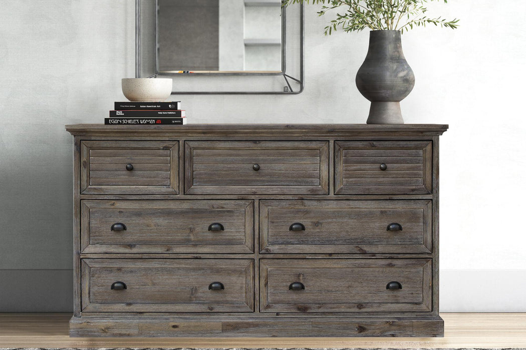 Sunset Trading Solstice Grey 7 Drawer Dresser | Gray/Brown Acacia Wood | Fully Assembled Bedroom Furniture