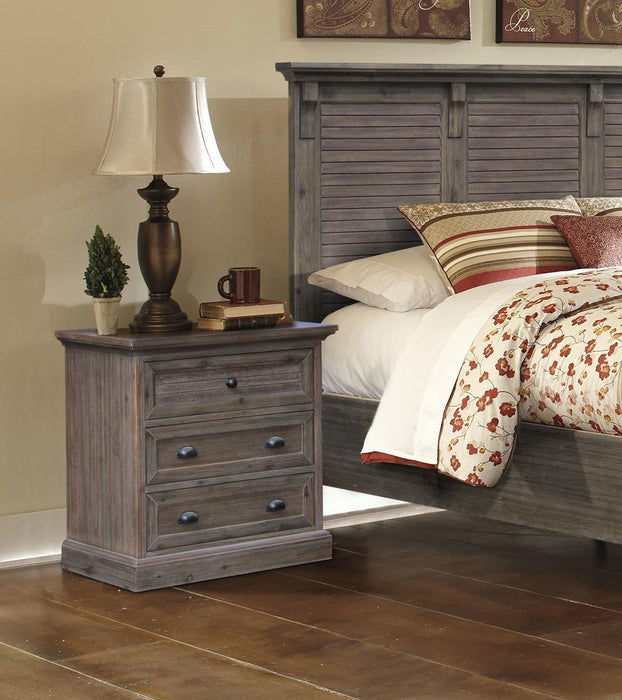 Sunset Trading Solstice Grey 3 Drawer Nightstand with USB Charging Station | Gray/Brown Acacia Wood | Fully Assembled