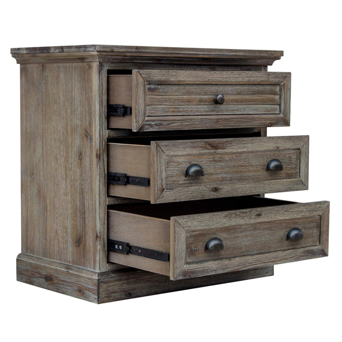 Sunset Trading Solstice Grey 3 Drawer Nightstand with USB Charging Station | Gray/Brown Acacia Wood | Fully Assembled