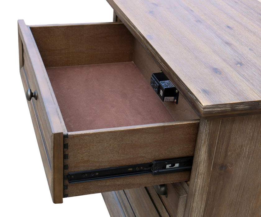 Sunset Trading Solstice Grey 3 Drawer Nightstand with USB Charging Station | Gray/Brown Acacia Wood | Fully Assembled