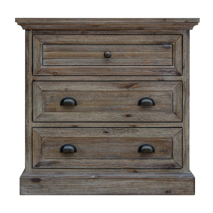 Sunset Trading Solstice Grey 3 Drawer Nightstand with USB Charging Station | Gray/Brown Acacia Wood | Fully Assembled