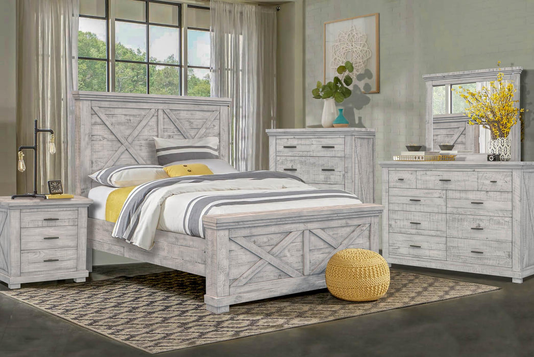 Sunset Trading Crossing Barn 5 Piece King Bedroom Set | Panel Bed Dresser Mirror Chest Nightstand | Gray Acacia Wood
