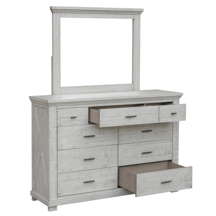 Sunset Trading Crossing Barn 9 Drawer Bedroom Dresser and Mirror | Gray Acacia Wood
