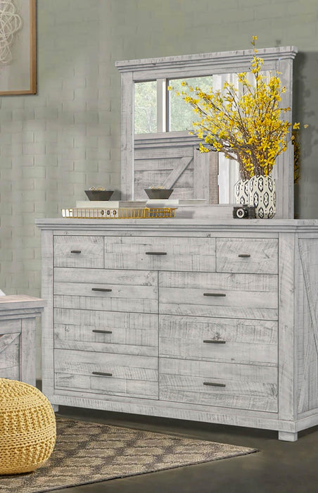 Sunset Trading Crossing Barn 9 Drawer Bedroom Dresser and Mirror | Gray Acacia Wood