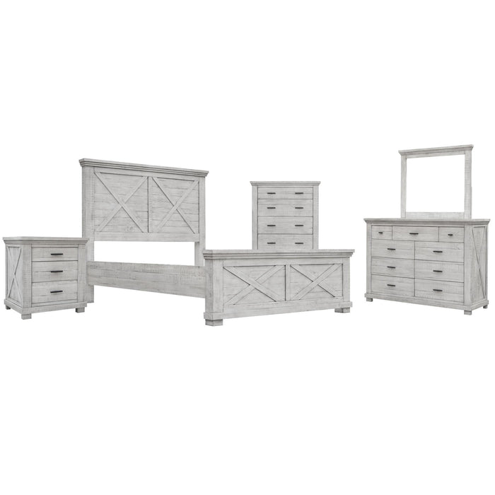 Sunset Trading Crossing Barn 5 Piece King Bedroom Set | Panel Bed Dresser Mirror Chest Nightstand | Gray Acacia Wood