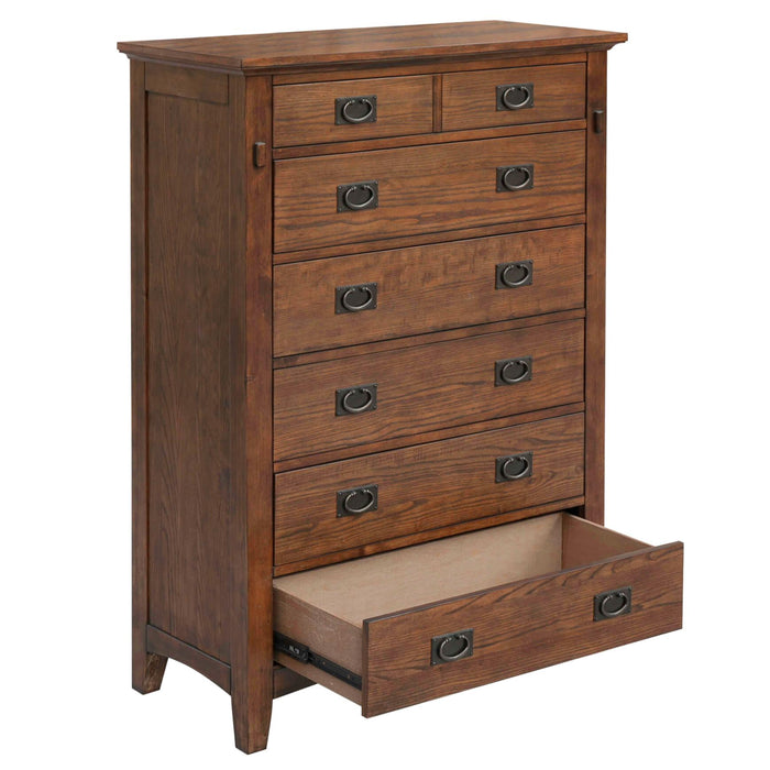 Sunset Trading Mission Bay 5 Piece Queen Bedroom Set | Amish Brown Solid Wood | Panel Bed Dresser Mirror Chest Nightstand