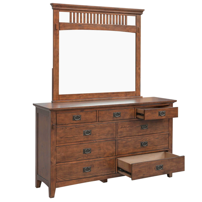 Sunset Trading Mission Bay 5 Piece Queen Bedroom Set | Amish Brown Solid Wood | Panel Bed Dresser Mirror Chest Nightstand