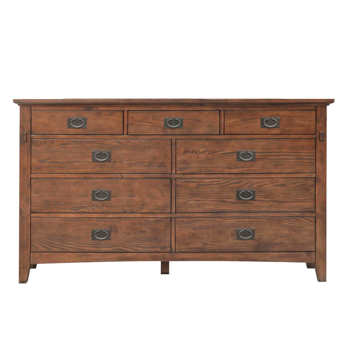 Sunset Trading Mission Bay 9 Drawer Double Bedroom Dresser | Amish Brown Solid Wood | Fully Assembled Furniture