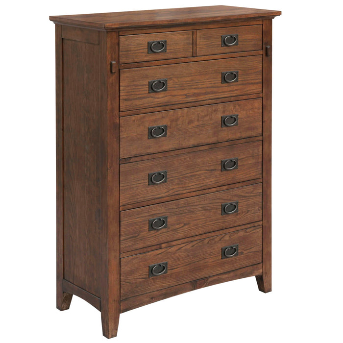 Sunset Trading Mission Bay 6 Drawer Bedroom Chest | Amish Brown Solid Wood | Fully Assembled Vertical Dresser