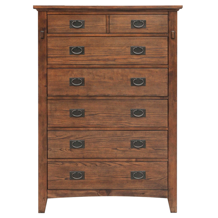 Sunset Trading Mission Bay 6 Drawer Bedroom Chest | Amish Brown Solid Wood | Fully Assembled Vertical Dresser
