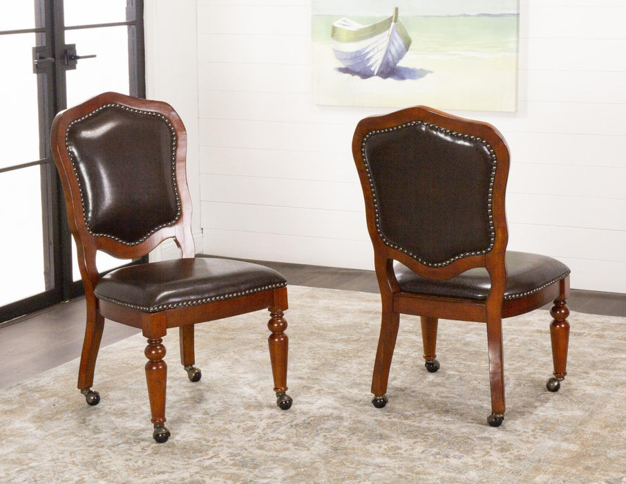 Sunset Trading Bellagio Gaming and Dining Chair | Distressed Brown Cherry Wood | Nailheads | Casters |Set of 2