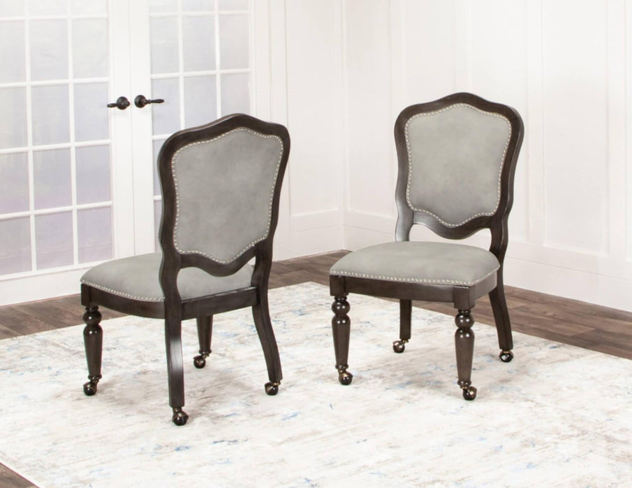 Sunset Trading Vegas Gaming and Dining Chair | Distressed Gray Wood | Nailheads | Casters | Set of 2