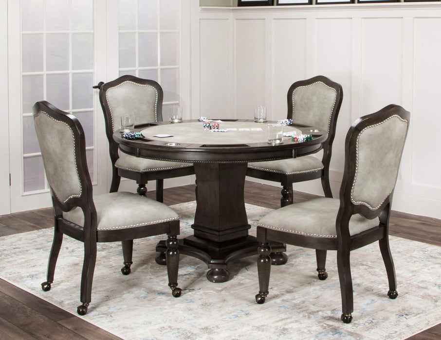 Sunset Trading Vegas Gaming and Dining Chair | Distressed Gray Wood | Nailheads | Casters | Set of 2
