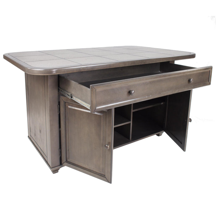 Sunset Trading Shades of Gray 3 Piece Kitchen Island Set | Grey Tile Top | 2 Barstools