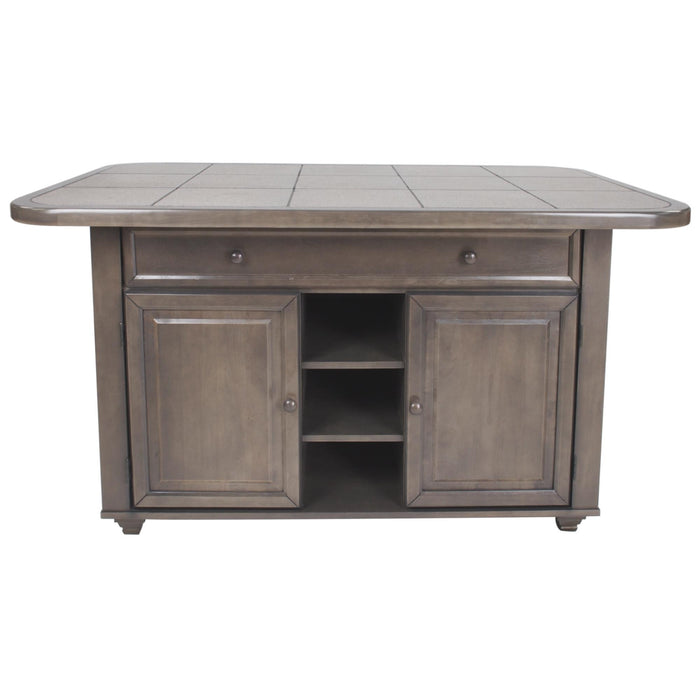 Sunset Trading Shades of Gray 3 Piece Kitchen Island Set | Grey Tile Top | 2 Barstools