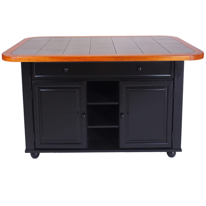 Sunset Trading Antique Black Kitchen Island | Cherry Trim and Gray Tile Top