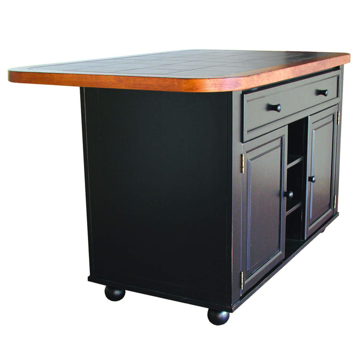 Sunset Trading Antique Black Kitchen Island | Cherry Trim and Gray Tile Top
