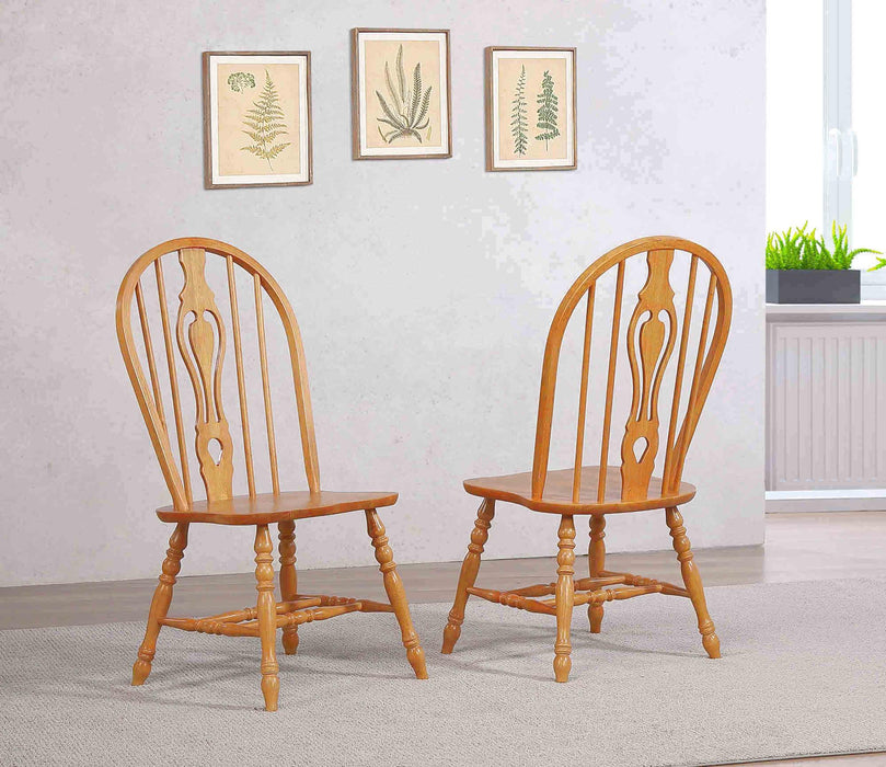 Sunset Trading Oak Selections Keyhole Windsor Dining Side Chairs | Light Oak Solid Wood | Set of 2 | Fully Assembled