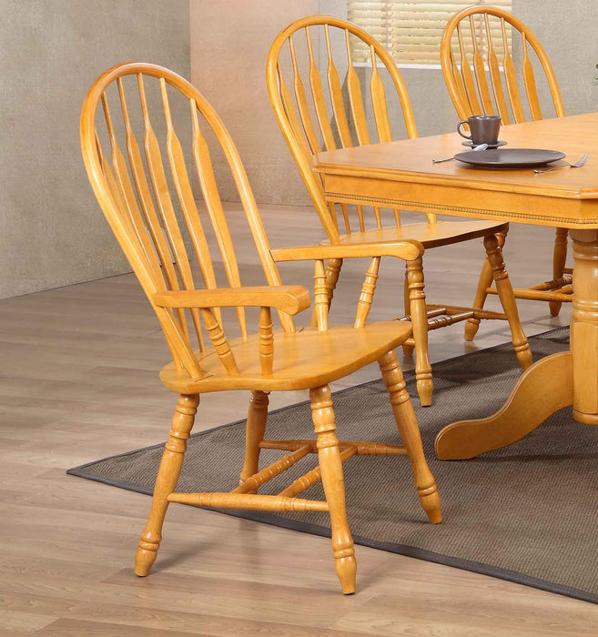 Sunset Trading Oak Selections Comfort Back Windsor Dining Chair with Arms | Light Oak Solid Wood | Fully Assembled Armchair