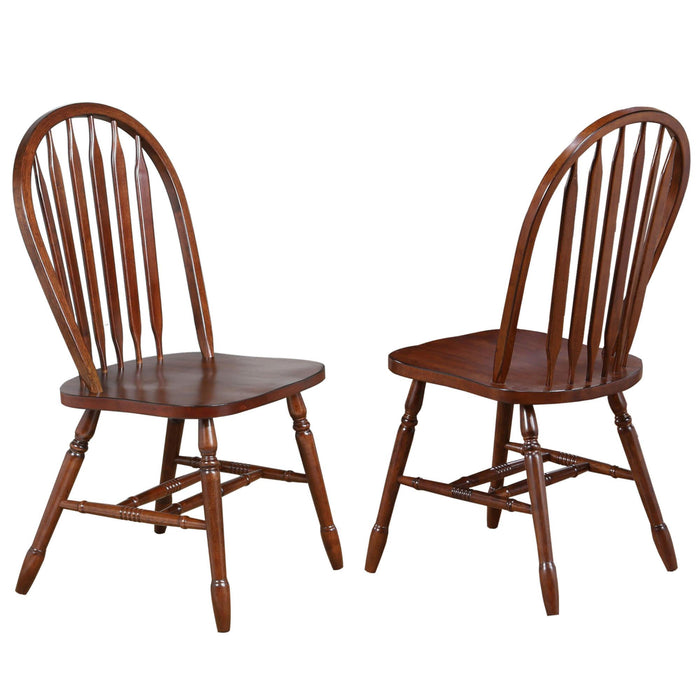 Sunset Trading Andrews Windsor Arrowback Dining Side Chair | Chestnut Brown Solid Wood | Set of 2 Fully Assembled Sidechairs