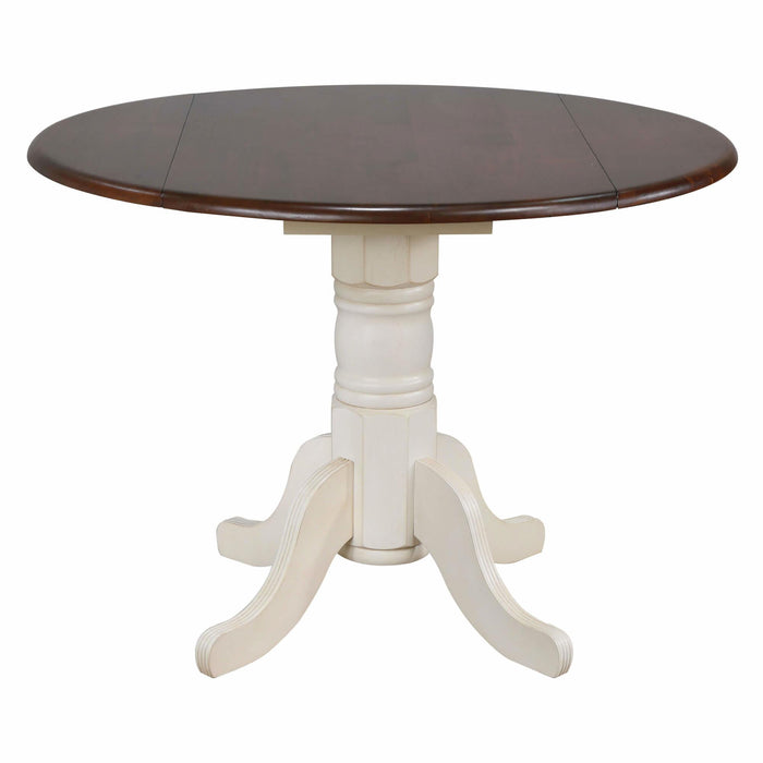 Sunset Trading Andrews 42" Round Extendable Drop Leaf Dining Table | Antique White and Chestnut Brown | Seats 4