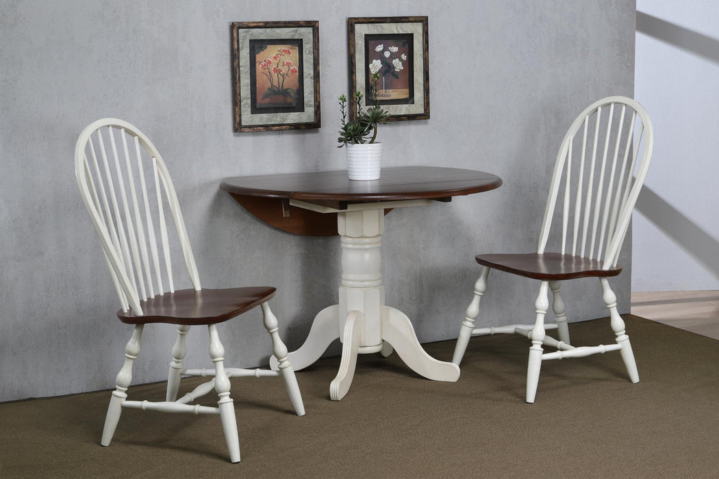 Sunset Trading Andrews 42" Round Extendable Drop Leaf Dining Table | Antique White and Chestnut Brown | Seats 4